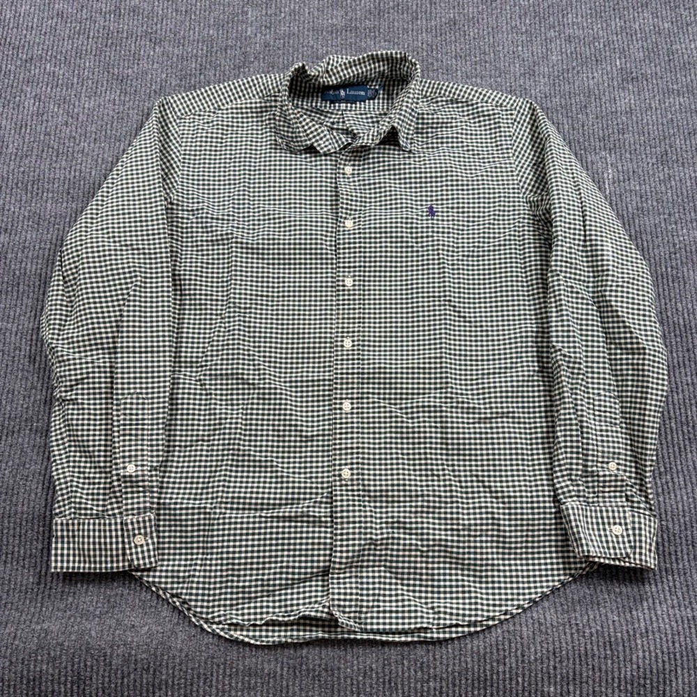 Ralph Lauren Shirt Mens XL Custom Fit Gingham Button Down Green White Check